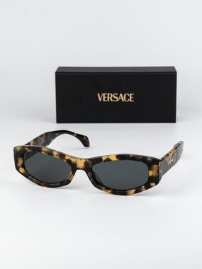 Versace Men Sunglasses Brown Yellow Havana Grey Oval VE4487 777/87 NEW AUTHENTIC